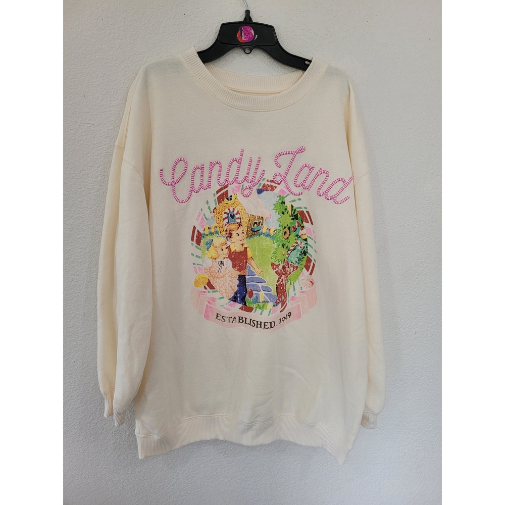 Candy Land Freeze Graphic Sweatshirt Cream Embroidered Candy Lane Hasbro L #19